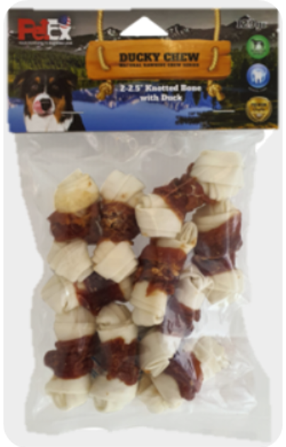 עצם לעיסה לכלב עטופה בבשר ברווז איכותי במשקל כולל של 120 גרם