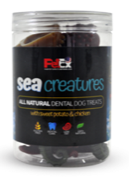 חטיף יצורי ים דנטלי עם בטטה ובשר עוף אמיתי פט אקס 250 גר' 