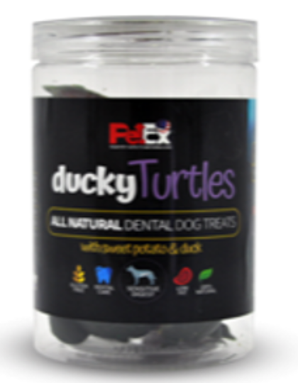 חטיף יבש מלא לכלב בדמות צב במילוי בשר ברווז  פט אקס 250 גר' 